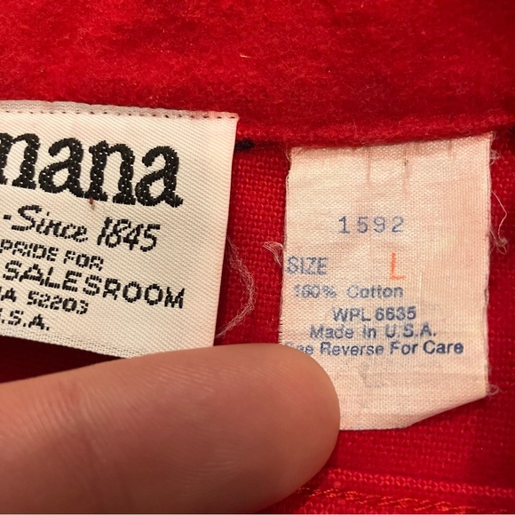 VTG Amana Woolen Mill Shirt Men Large Chamois Cotton Solid Red Long Sleeve - Picture 8 of 12